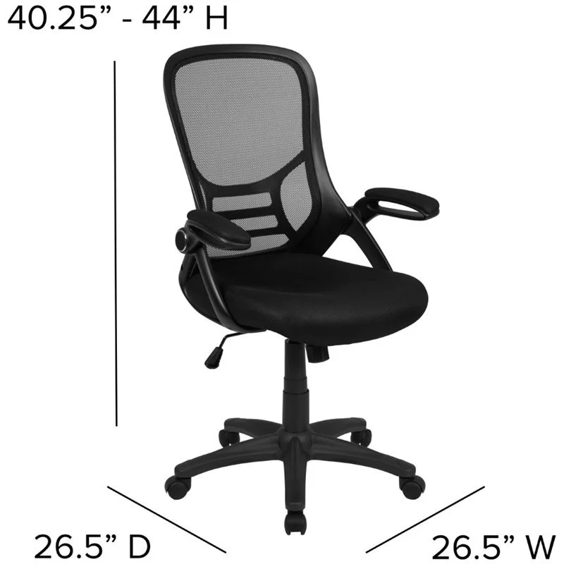 Flash Furniture High Back Black Mesh Ergonomic Swivel Office Chair with Black Frame and Flip-up Arms