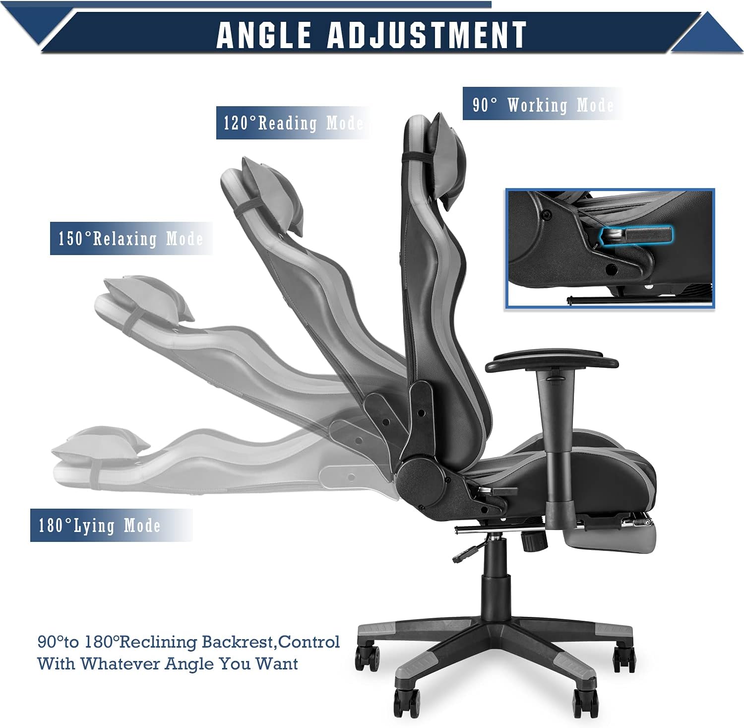 Soontrans Racer Style Gaming Chair with Footrest,Gamer Chair, Game Chair,Swivel Desk Chair with Backrest Seat Height Adjustable Headrest and Lumbar Pillow(Black/Gray)