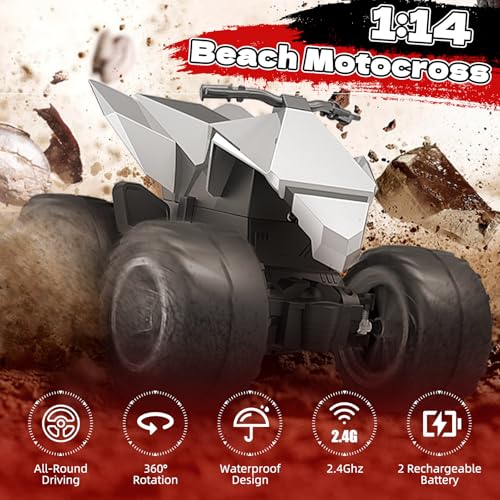 Cyber Style ATV Motorcycle Toy with Remote Control Dual Motor Dual Battery RC Car 2.4 Ghz Agile and Convenient Control 1/18 Model Truck Light Effect Age for 3 4 5 6 7 8 9 10 Year Old