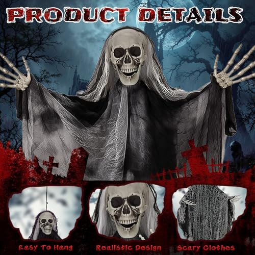 3PC Hanging Skeleton Ghost, one 4.6FT, Two 3FT, Halloween Hanging Decoration
