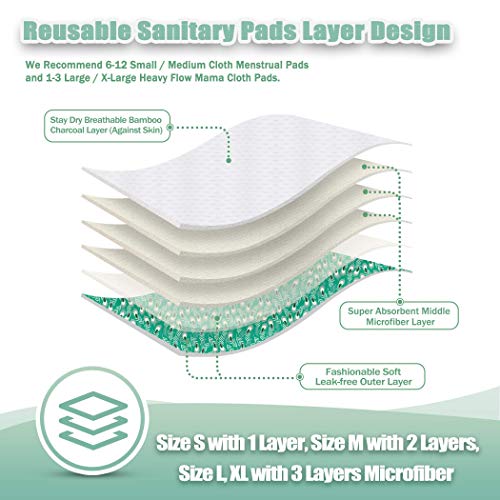 wegreeco Charcoal Reusable Menstrual Pads - Reusable Sanitary Pads | Reusable Panty Liners | Soft Cloth Menstrual Pads - 6 Pack with 1 Cloth Mini Wet Bag (M, Cherry Blossoms)