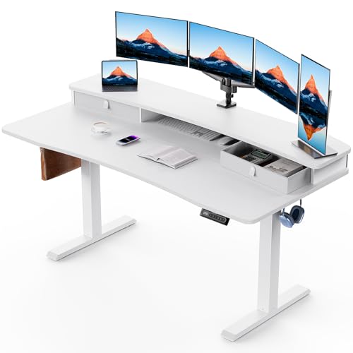 HUANUO 48″ x 24″ Electric Standing Desk with 2 Drawers, C-Clamp Mount Compatible, Height Adjustable Computer Desk, Home Office Stand Up Desk with 4 Preset Heights & 2 Hooks, Black