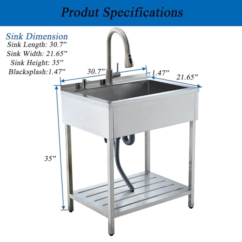 Free Standing Utility Sink with Faucet, 30.7
