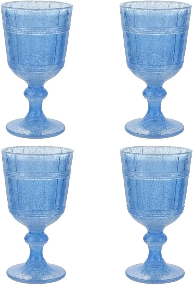 American Atelier Vintage Blue Bubbles 11 Ounce Capacity Wine Glasses Set of 4 Wine Goblets, Colored Vintage Style Glassware, Dishwasher Safe, Blue