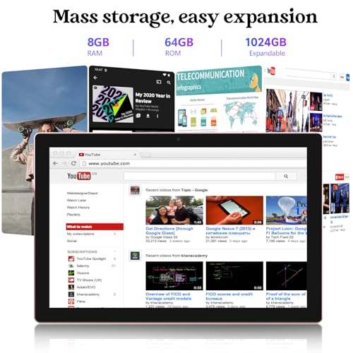 Tablet 10 Inch Android Tablet, 2 in 1 Tablets, Include Keyboard Mouse Case Stylus, 64GB ROM+8GB RAM 1TB expandable 2MP+8MP Dual cameras, 5G WIFI-6 Bluetooth 6000mAh Battery 10.1