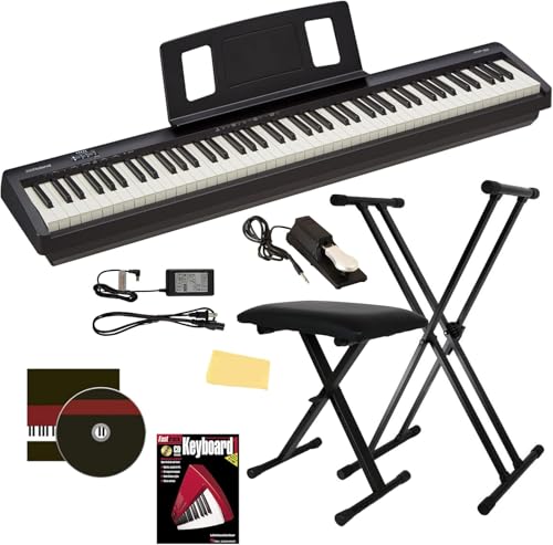 Roland FP-30X 88-Key Digital Piano - Black Bundle with Adjustable Stand, Bench, Sustain Pedal, Online Piano Lessons, Instructional DVD, and Austin Bazaar Polishing Cloth
