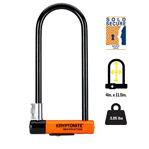 Kryptonite Evolution Series-4 LS Heavy Duty Bicycle U Lock Bike Lock with Transit FlexFrame Bracket (4-Inch x 11.5-Inch)