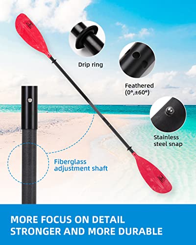 OCEANBROAD Adjustable Kayak Paddle 86in/220cm to 94in/240cm Kayaking Boating Canoeing Oar with Paddle Leash 1 Paddle