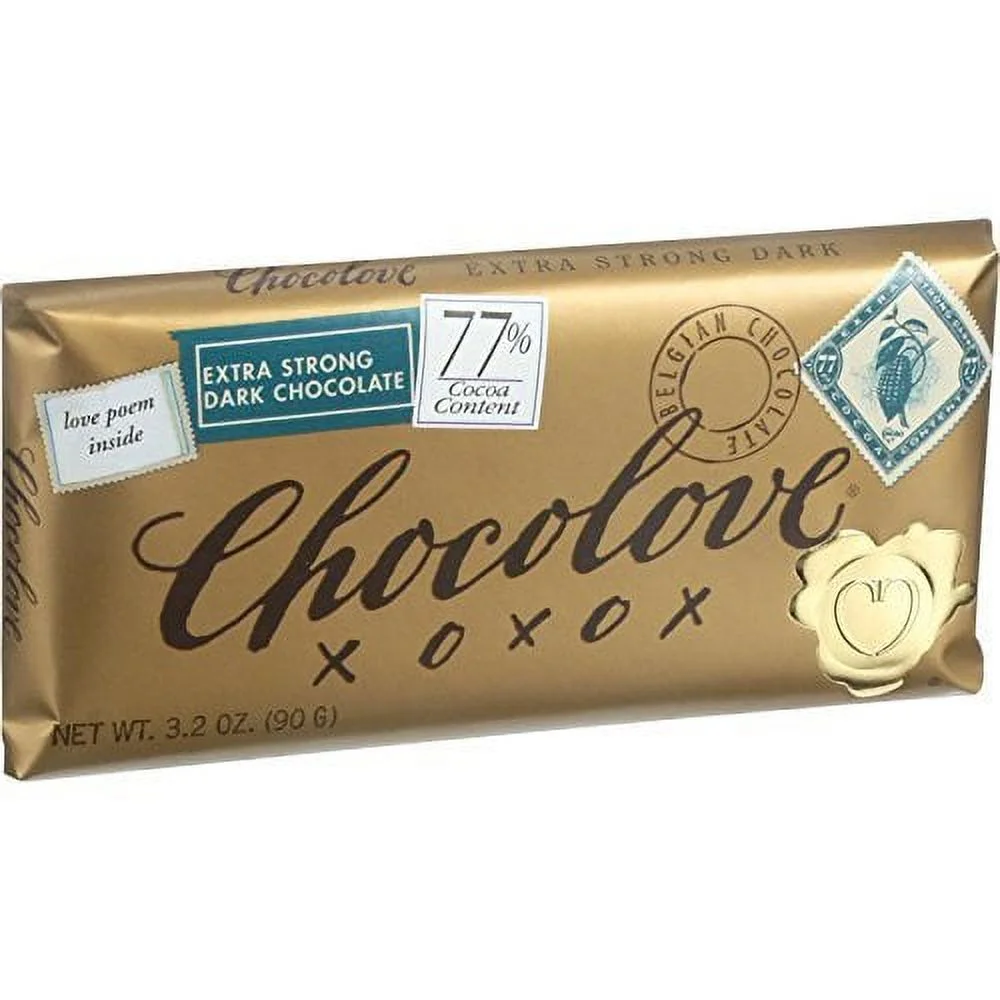 Chocolove Xoxox Premium Chocolate Bar - Dark Chocolate - Extra Strong - 3.2 Oz Bars - Case Of 12