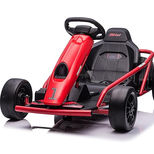24V 9Ah Kids Ride On Go Kart Toy, High Speed 8.1MPH Drifting Car with Powerful Motors, Large Seat,Slow Start Function,High/Low Speed, Music, Max Load 180lbs Racing Toy for Kids 8-12 Years