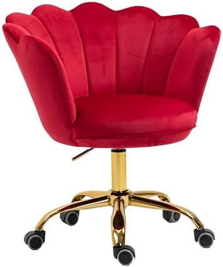 CCBIUOMBO Comfy Home Office Task Chair with Wheels  Cute Modern Upholstered Velvet Seashell Back Adjustable Swivel Vanity Desk Chair  for Women  for   for Girls  Living Room  Bedroom (Ros
