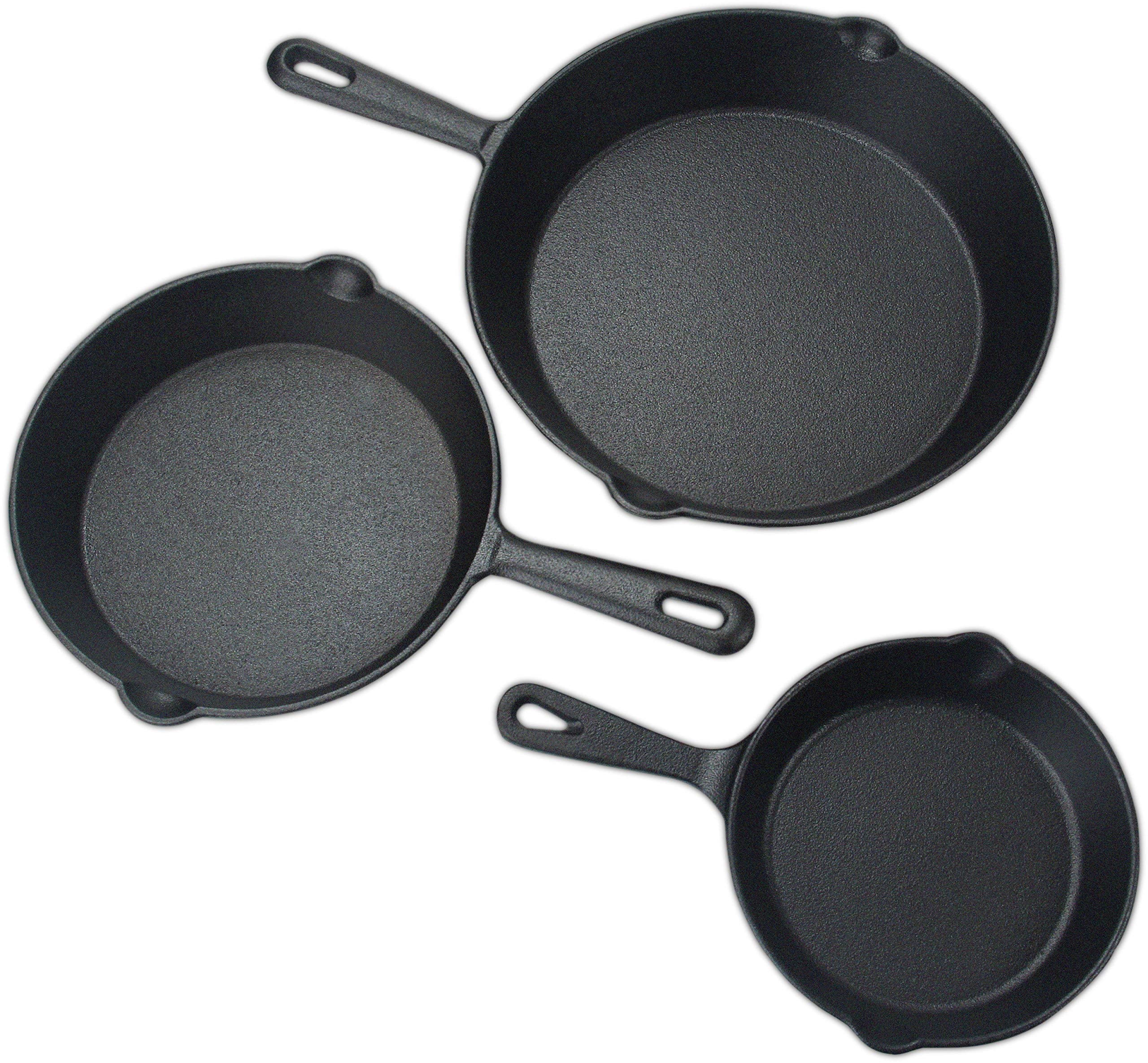 Kitchen Pre Seasoned Cast Iron Skillet 3 Piece, Cast Iron Grill Pan, Frying Pans, Saute Fry Pan, Cast Iron Set (Black)