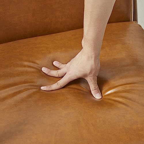 Glitzhome 2 Set Mid Century Black Accent Armchair, Single Reading Armchair PU Leather Lounge Chair with Walnut Ruberwood Frame