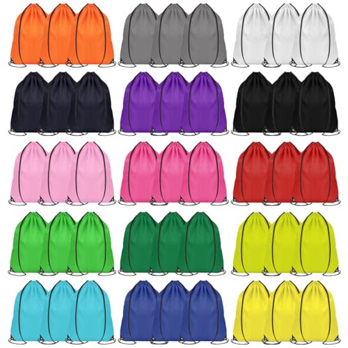 PAXCOO 30Pcs Drawstring Backpack Bulk Drawstring Bags Cinch Sack Bag Nylon Draw String Sport Bag, 10 Colors