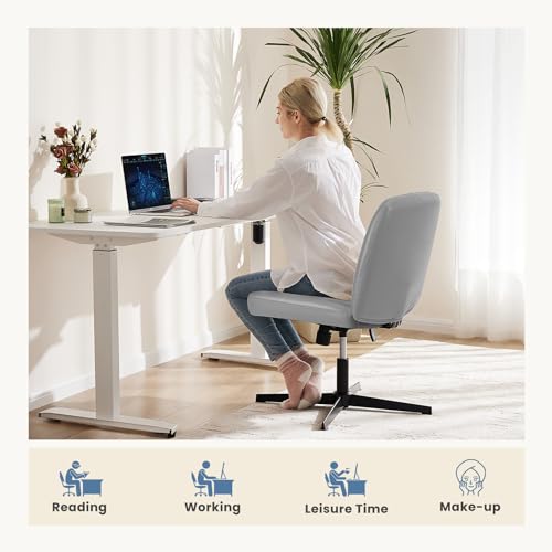 DUMOS Criss Cross Chair Legged Office Wide Comfy Desk Seat, No Wheels Armless Computer Task Seating, Swivel Vanity Home Height Adjustable