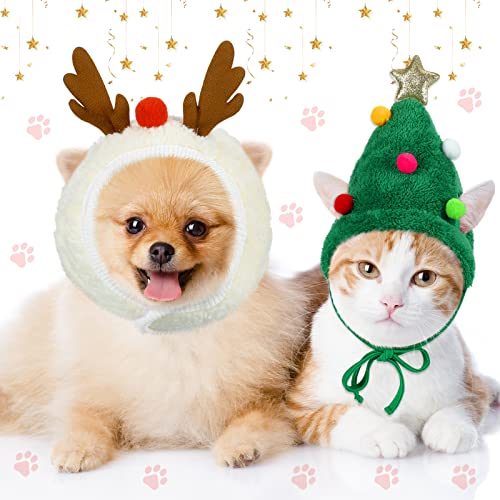Xuniea Green Christmas Santa Dog Hat Antler Christmas Dog Costume Hat for Cats Reindeer Puppy Cap Adjustable Xmas Tree Costume Elk Antler Pet Headband Cute Small Head Accessories Headdress for Pet