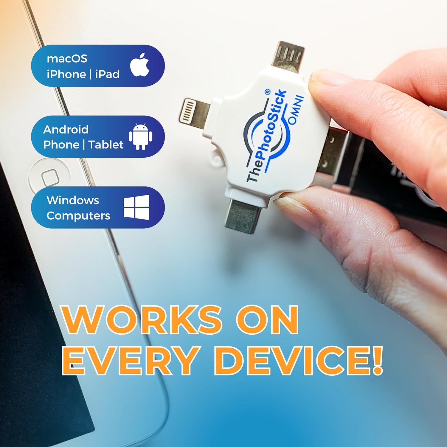 ThePhotoStick® Omni 64GB - Secure Photo & Video Backup and Transfer Device | USB & Multiport Connection | Integrated Software | Portable Memory | External Storage | File Save & Transfer