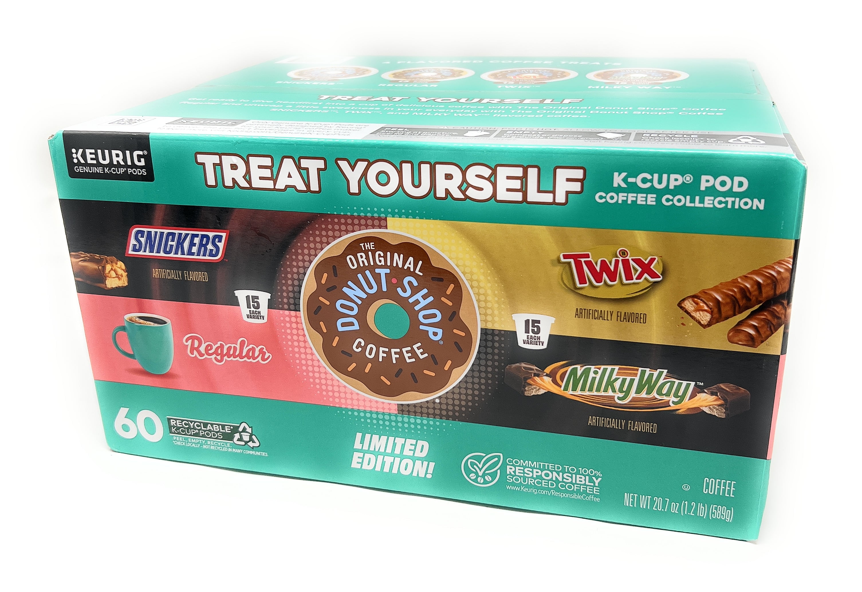 The Original Donut Shop Coffee Treat Yourself Candy Bar Variety Pack Collection - 60ct - Snickers, Milky Way, Twix & Regular