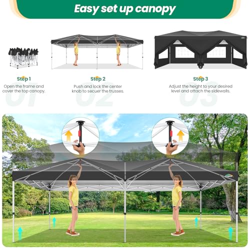 COBIZI Canopy 10x20 Pop Up Canopy Tent with 6 Sidewalls, One Push Party Tents for Parties Outdoor Wedding Waterproof Gazebo Commercial Event Tent with Sandbags, White