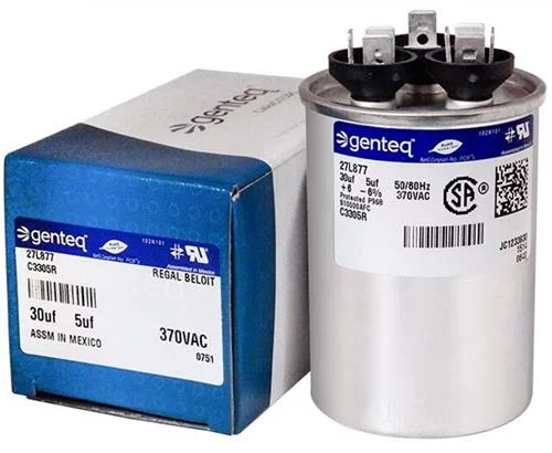 30/5 uF MFD x 370 VAC Dual Round Genteq / GE Industrial Replacement Capacitor # C3305R / 27L877