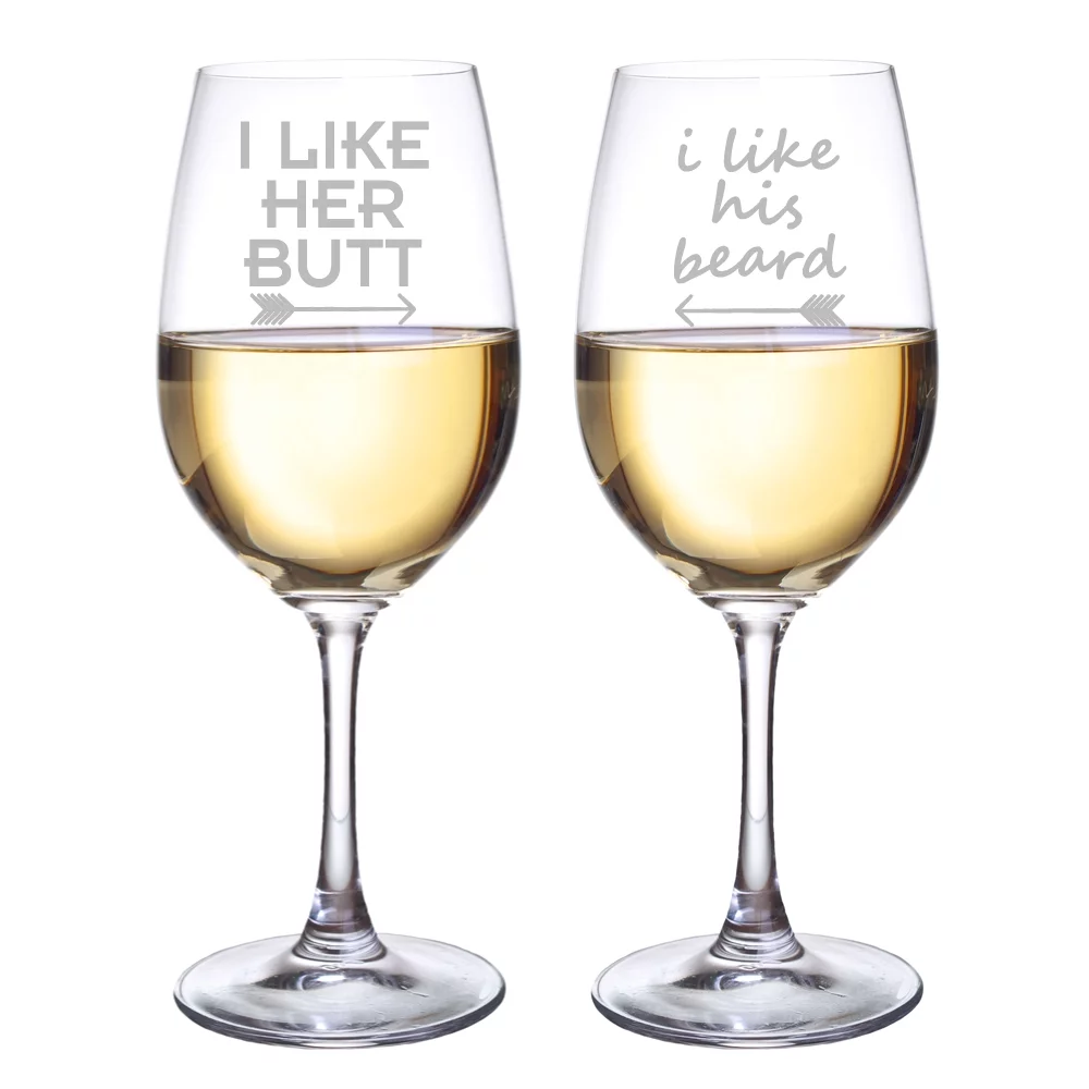 I like Her Butt and I Like His Beard Wine Glasses, Set of 2
