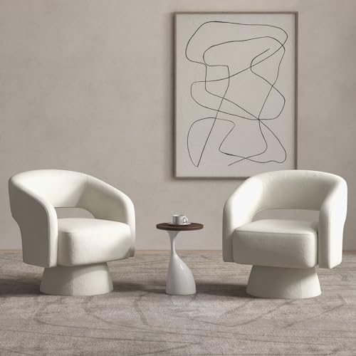 Bonzy Home Swivel Barrel Chair, Set of 2 Velvet Accent Armchair 360 Degree Swivel Club Chair for Living Room Bedroom Reception Room, Beige