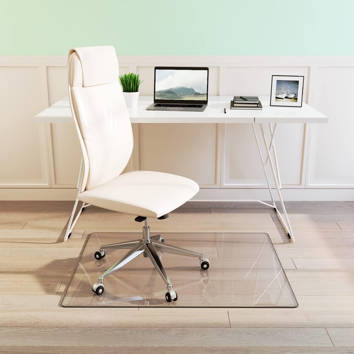 Premium Tempered Glass Office Chair Mat (36x48, Extra Clear Glass) - Crystal Clear Desk Chair Mat for Carpet and Hardwood Floors - Heavy Duty Rolling Chair Mat for Home and Office Floor Protection