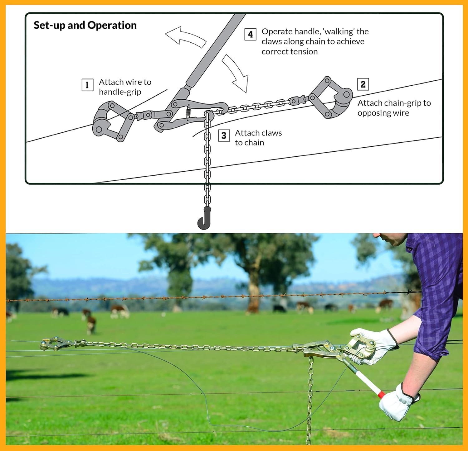 Chain Strainer Cattle Barn Farm Fence Stretcher Tensioner Repair Barbed Wire