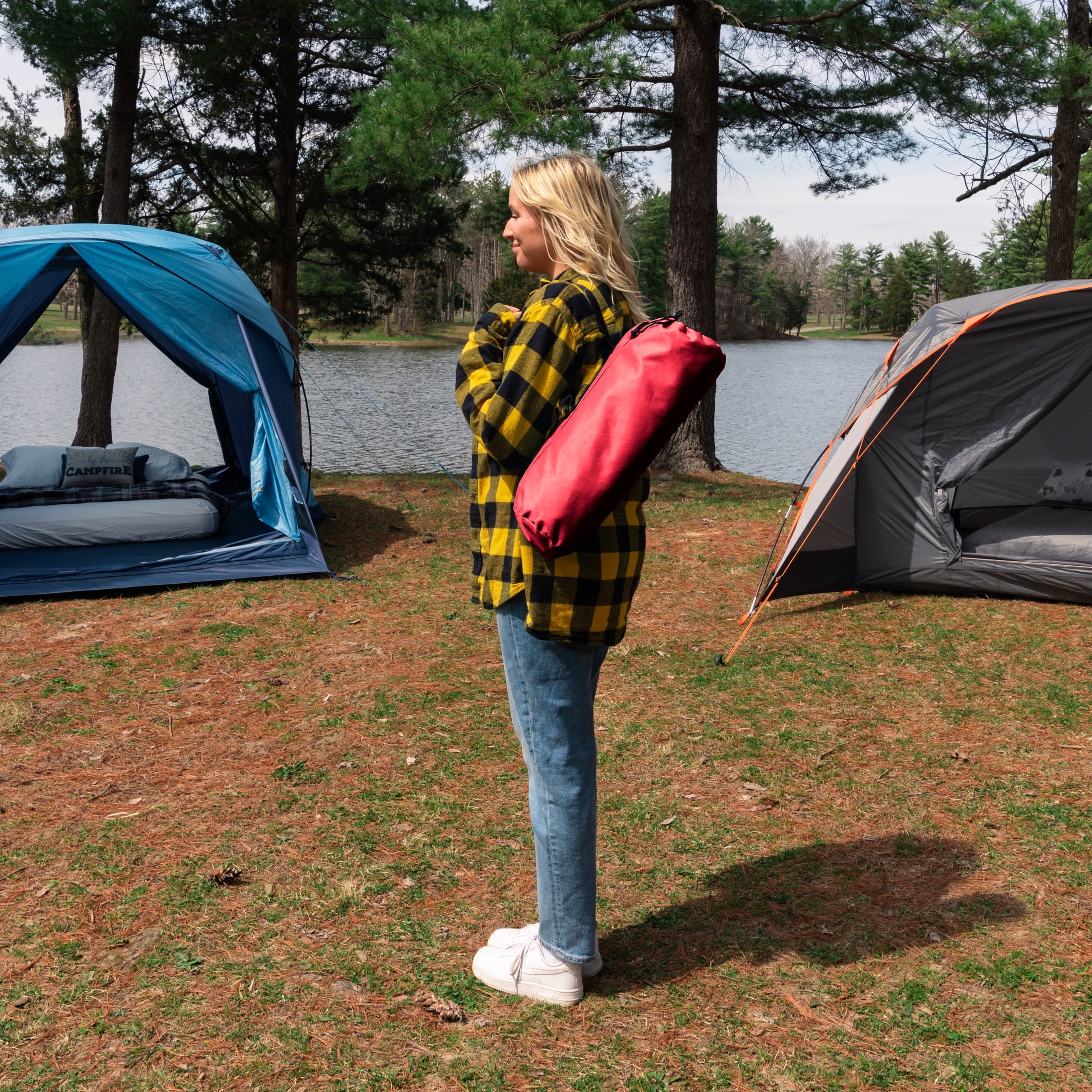 Timber Ridge Yew x-Frame Backpack Camping Chair, Red and Gray, Adult