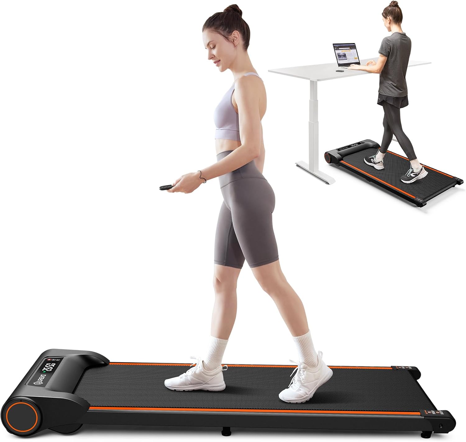 UREVO Under Desk Treadmill, Walking Pad for Home Office, Portable Walking Treadmill 2.25HP, Walking Jogging, Orange