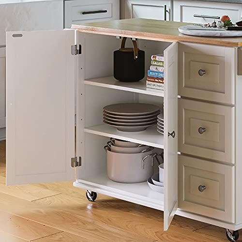 Homestyles Dolly Madison Off-White Mobile Kitchen Island Cart with Wood Drop Leaf Breakfast Bar