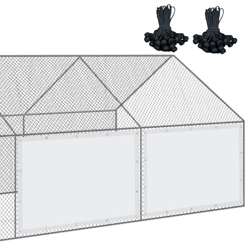 2 Pcs Chicken Coop Cover Waterproof 11.5 x 6.6 ft Chicken Run Cover Coop Tarp Accessories for Winter with 50 Pcs Ball Bungees Cords for Outdoor (White)