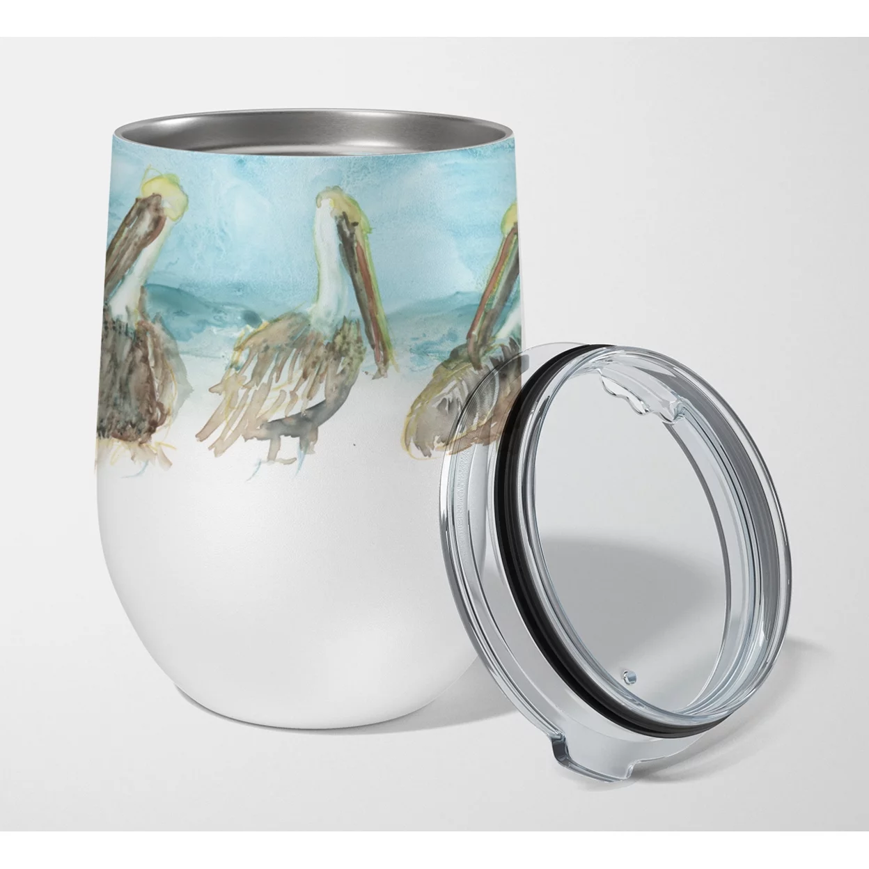 Carolines Treasures SC2085TBL12 Pelicans Stainless Steel 12 oz Stemless Wine Glass, 12 oz, multicolor