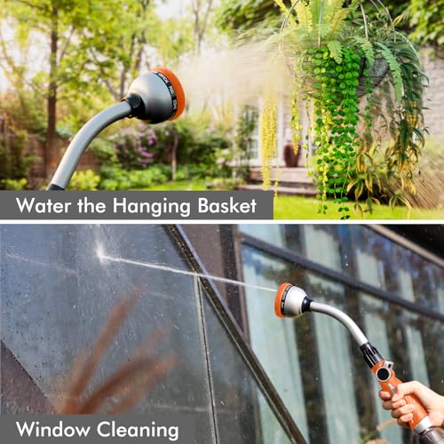RESTMO Watering Wand Heavy Duty, Metal Garden Hose Wand with 10 Spray Patterns, 15-Inch Long Hose Nozzle Sprayer with Thumb Flow Control, Ideal to Water Hanging Baskets and Shrubs