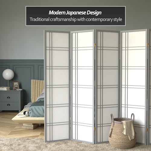 Red Lantern 6 ft. Tall Double Cross Shoji Screen-Grey-3 Panels Room Divider