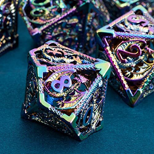 ARUOHHA Hollow DND Metal Dice Set with Gift Box, Dungeons and Dragons D&D Dice 7 PCS Silver Polyhedral Dice Sets RPG Role Playing Games Custom D and D Dice Set D20 D12 D10 D8 D6 D4