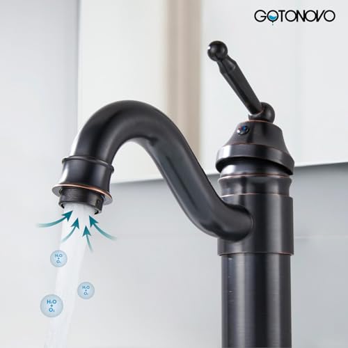 gotonovo Bathroom Vessel Sink Faucet Single Handle Brass Long Reach Bathroom Faucet 1 Hole Deck Mounted Mixer Tap with Pop Up Drain Brushed Nickel
