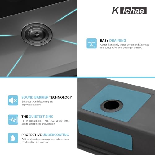 Kichae 12“ Deep Laundry Sink Undermount - 24 Inch Black Undermount Utility Sink Stainless Steel Single Bowl Under Counter Handmade Laundry Utility Room Basin