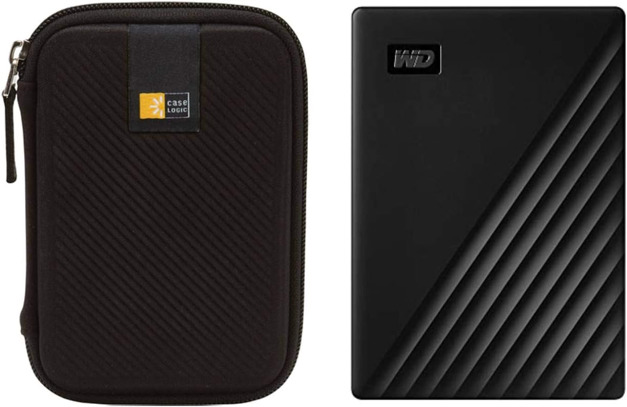 WD 4TB My Passport USB 3.2 Gen 1 Slim Portable External Hard Drive (2019, Sky) + Compact Hard Drive Case (Sky) (4TB, Sky Blue)