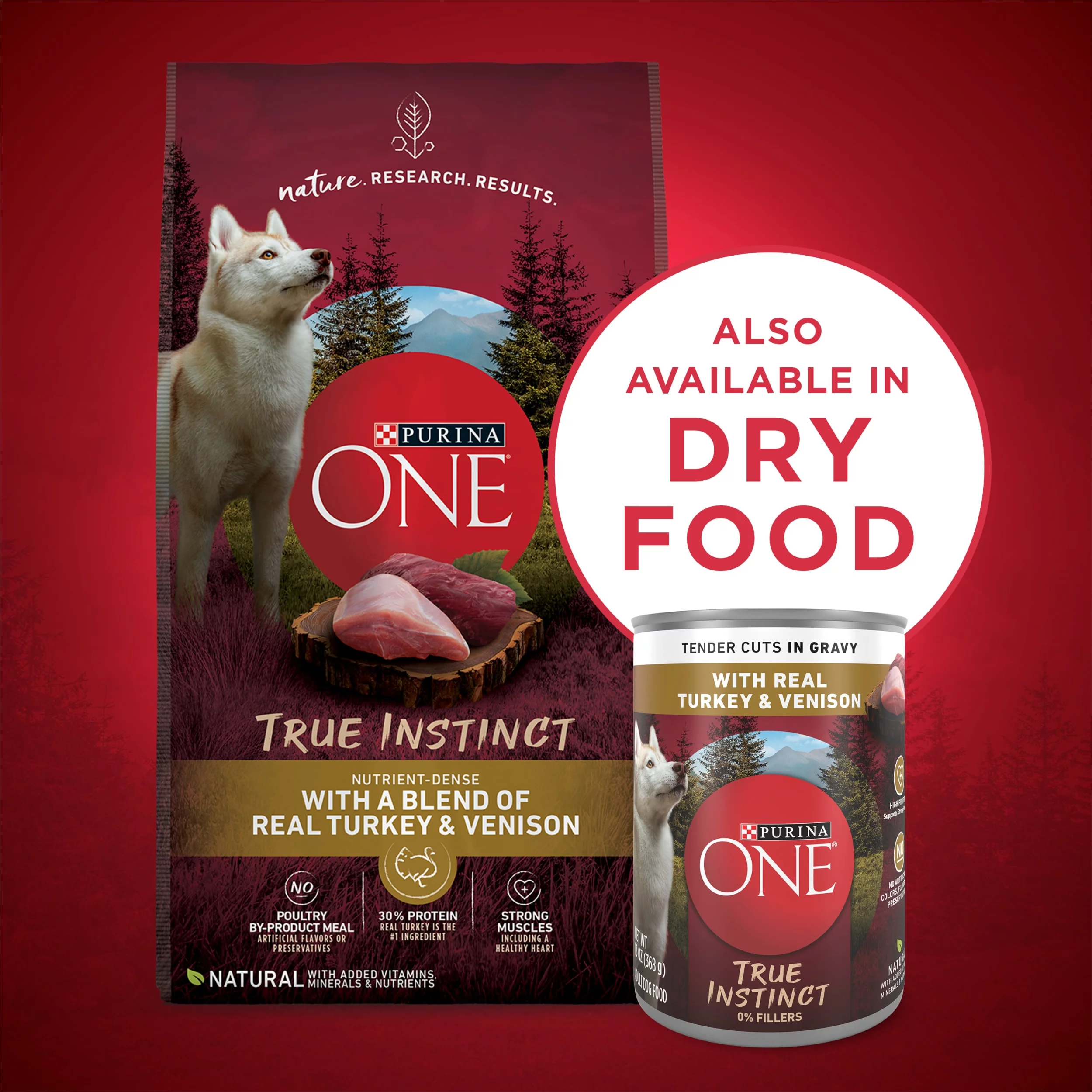 Purina One True Instinct Wet Dog Food High Protein Tender Cuts in Gravy, Real Turkey & Venison, 13 oz Cans (12 Pack)