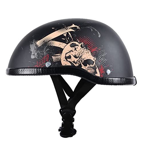 SUSHOP Motorcycle Half Helmet DOT Approved,Beanie Helmet Skull Cap Half Helmet Beanie Helmet German Style Retro Open Face Helmet, Vintage Locomotive Motorbike Half Shell Helmet Low Profile