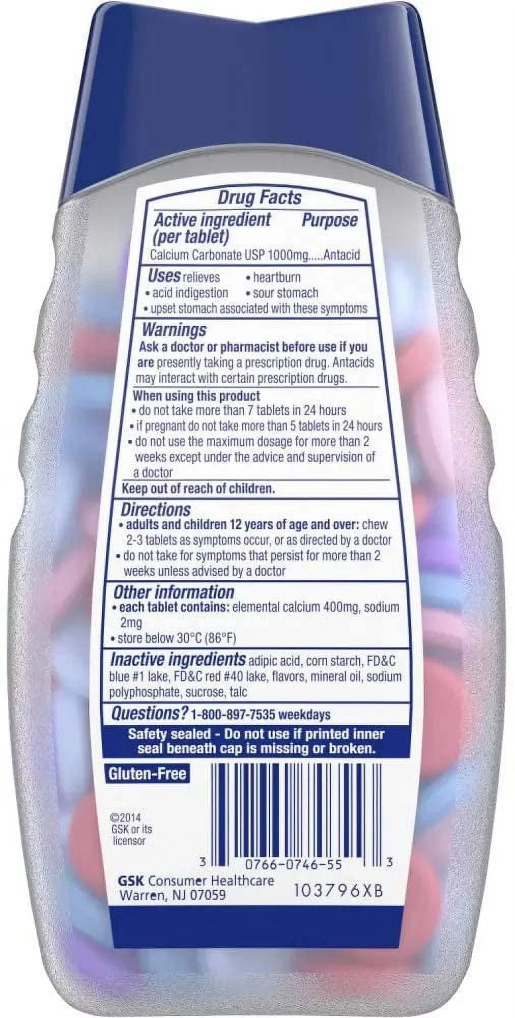 Tums Ultra 1000 Maximum Strength Heartburn Relief Chewable Tablets, Assorted Berries - 160 Ea (Pack of 3)