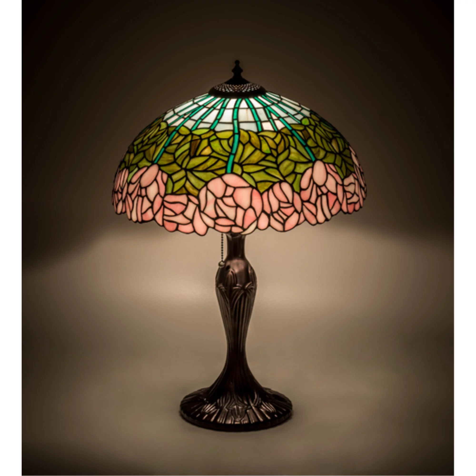Meyda Tiffany 31143 Tiffany Cabbage Rose - 1 Light Table Lamp   Mahogany Bronze Finish with Pink/Green/Blue/Chocolate Glass