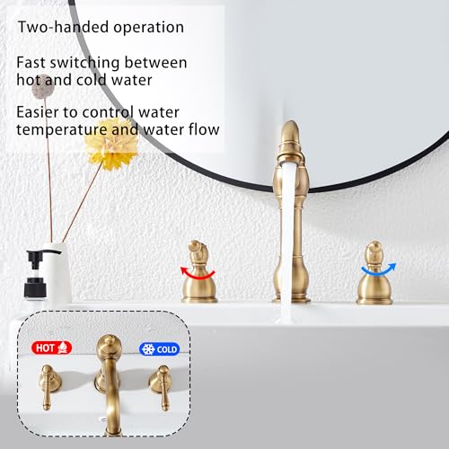 GGStudy 360° Swivel Antique Brass Bathroom Vessel Sink Faucet Single Handle One Hole Matching with Pop Up Drain