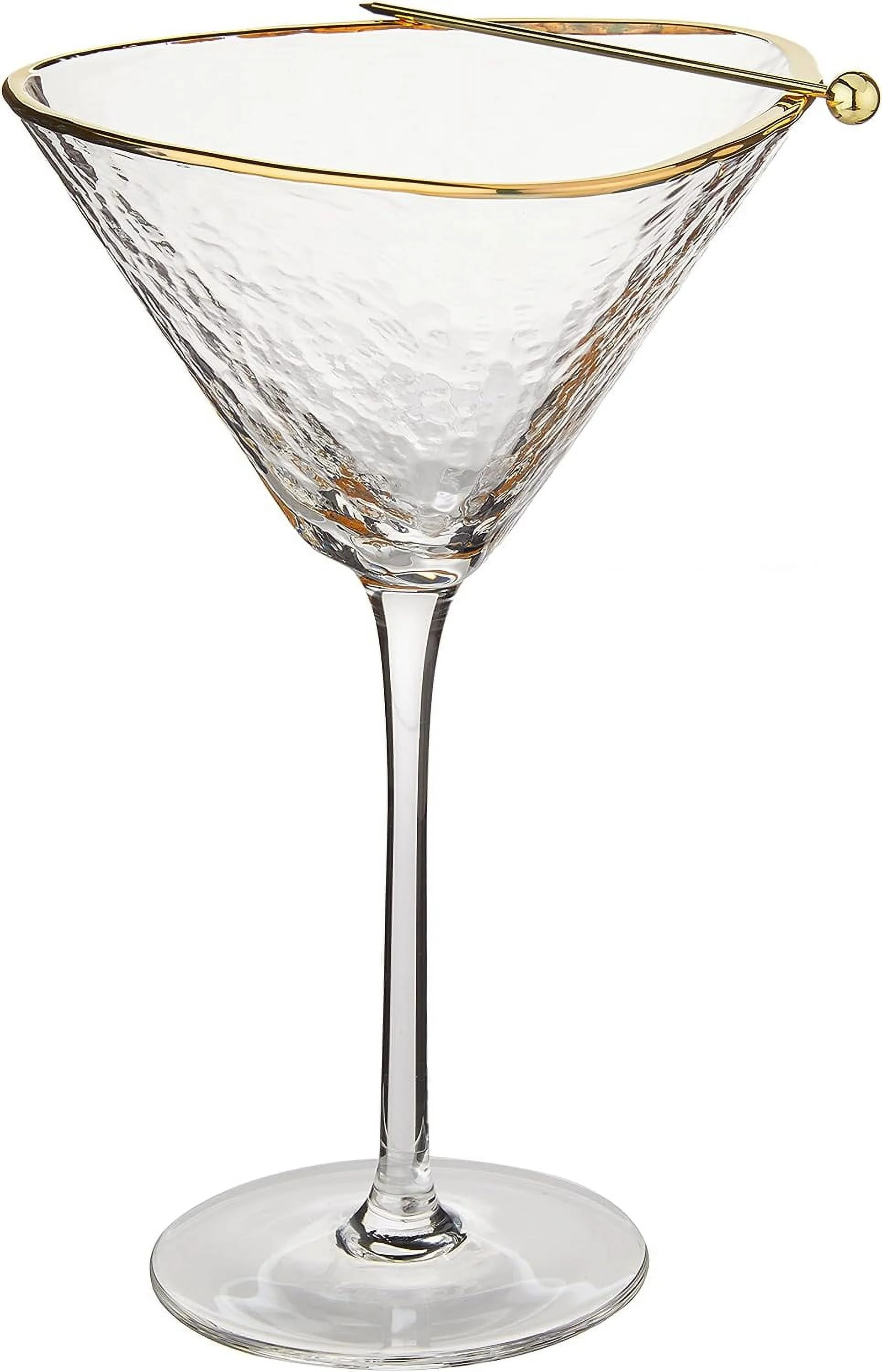 Iridescent Handmade Hammered Martini Glasses With Rim - Set Of 2 Rim Martini Glasses And 2 -Plated Cocktail Picks. Celebrate Life One Glass At A Time