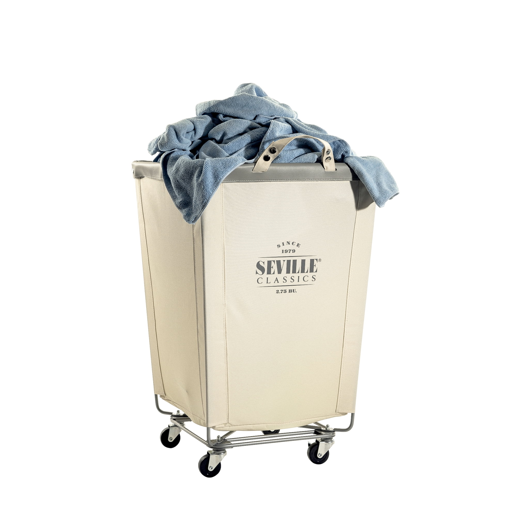 Seville Classics Commercial Heavy-Duty Canvas Laundry Basket Hamper with Wheels, 18.25
