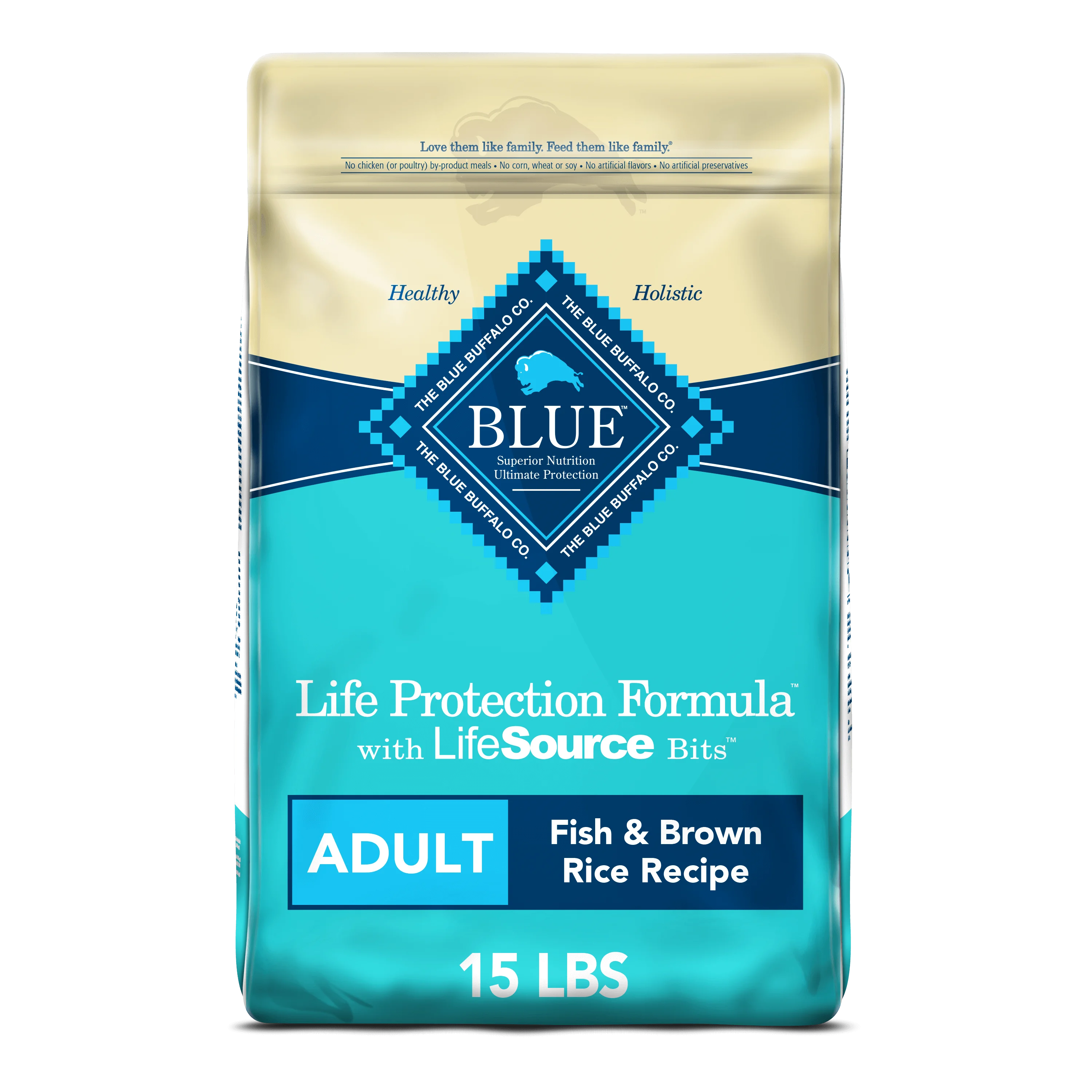 Blue Buffalo Life Protection Formula Fish and Brown Rice Dry Dog Food for Adult Dogs, Whole Grain, 15 lb. Bag
