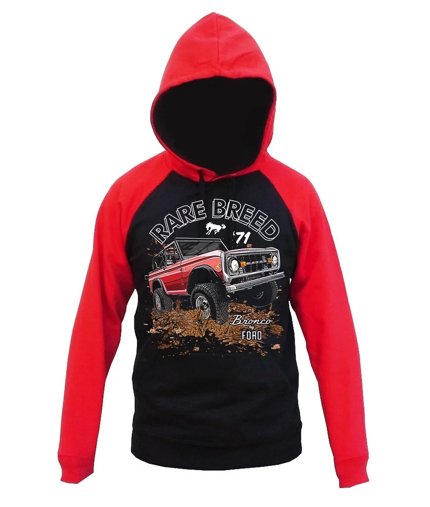 Ford Bronco Rare Breed Men's Black/Red Raglan Baseball Hoodie Sweater Medium Black