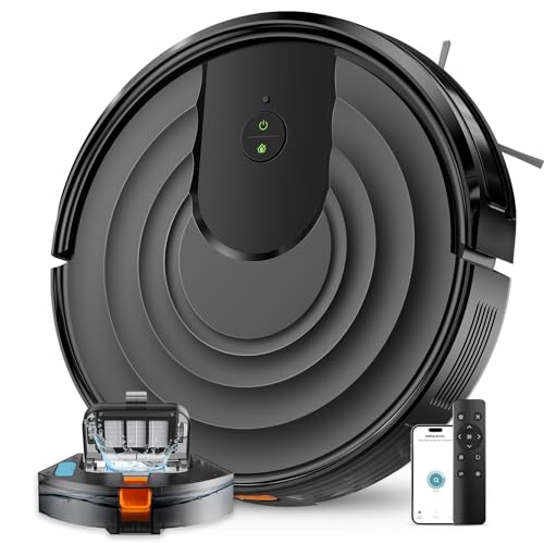 Robot Vacuum and Mop Combo 5000Pa 650mL 2 in 1 Mopping Robot Vacuum Cleaner Schedule WiFi/Alexa/App Smart Self-Charging Robotic Vacuum Ultra-Slim Quiet Tangle-Free Ideal for Hard Floor Pet Hair Carpet