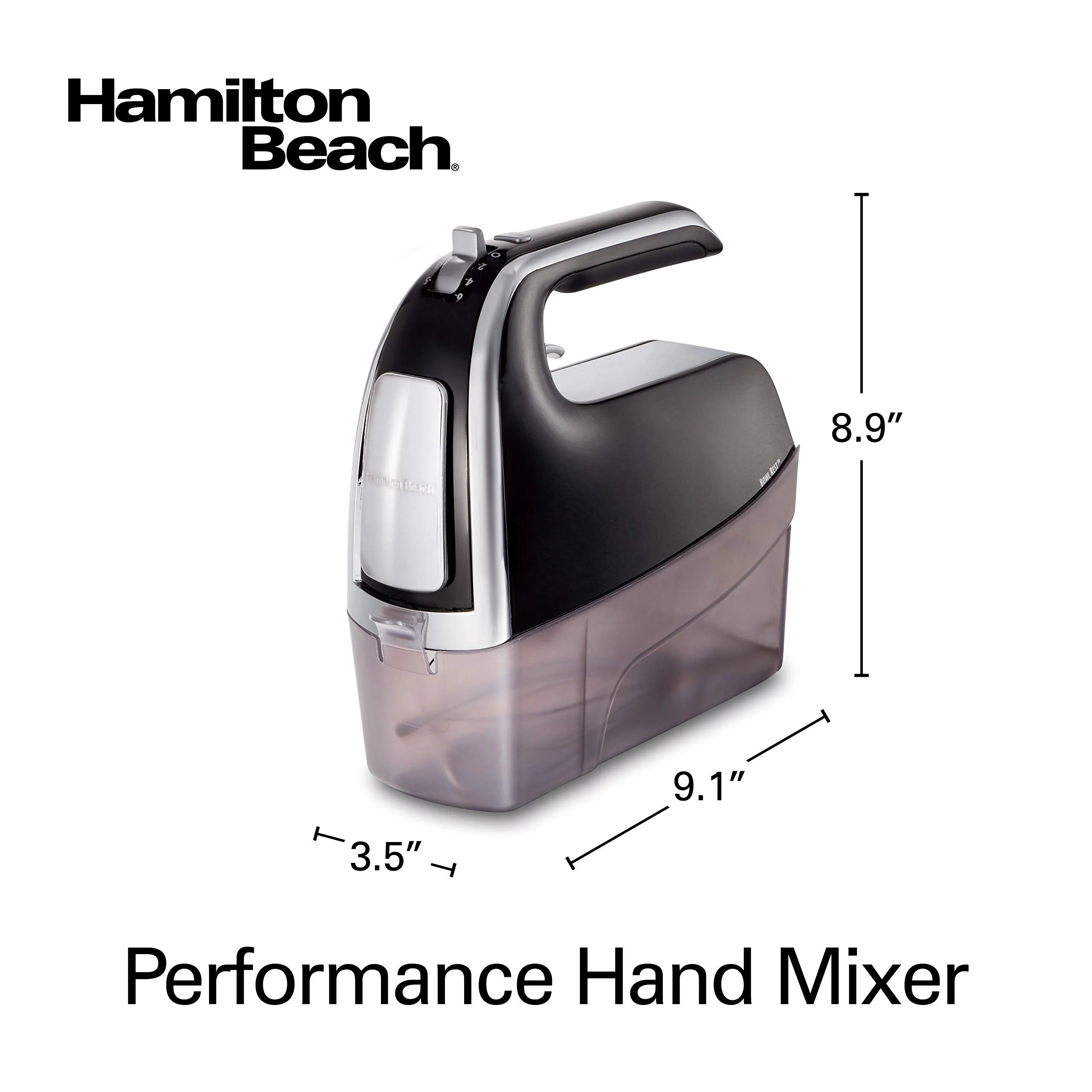 Hamilton Beach Electric Hand Mixer with Snap-On Case, Twisted Wire Beaters, Milkshake Rod, Dough Hook, Whisk, 6-Speed, Black